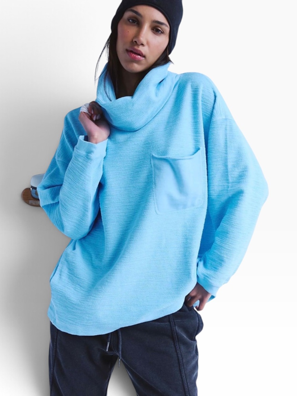 FP Movement Lunar Layer Top Aqua Blue Cowl Neck NWT